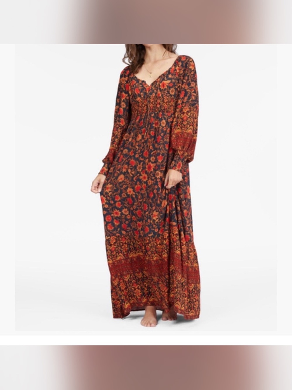 Billabong Mystic Dreamer Bohemian Floral Maxi Dress in Rust Red